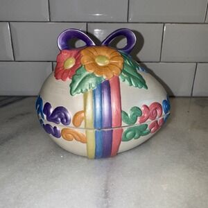 Vintage Pink Ceramic Egg Flowers Trinket Candy Dish